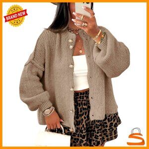 Oversized Button Up Cardigan Long Sleeve Knit Sweater Chic Fall Outwear